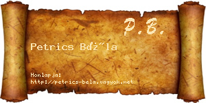Petrics Béla névjegykártya